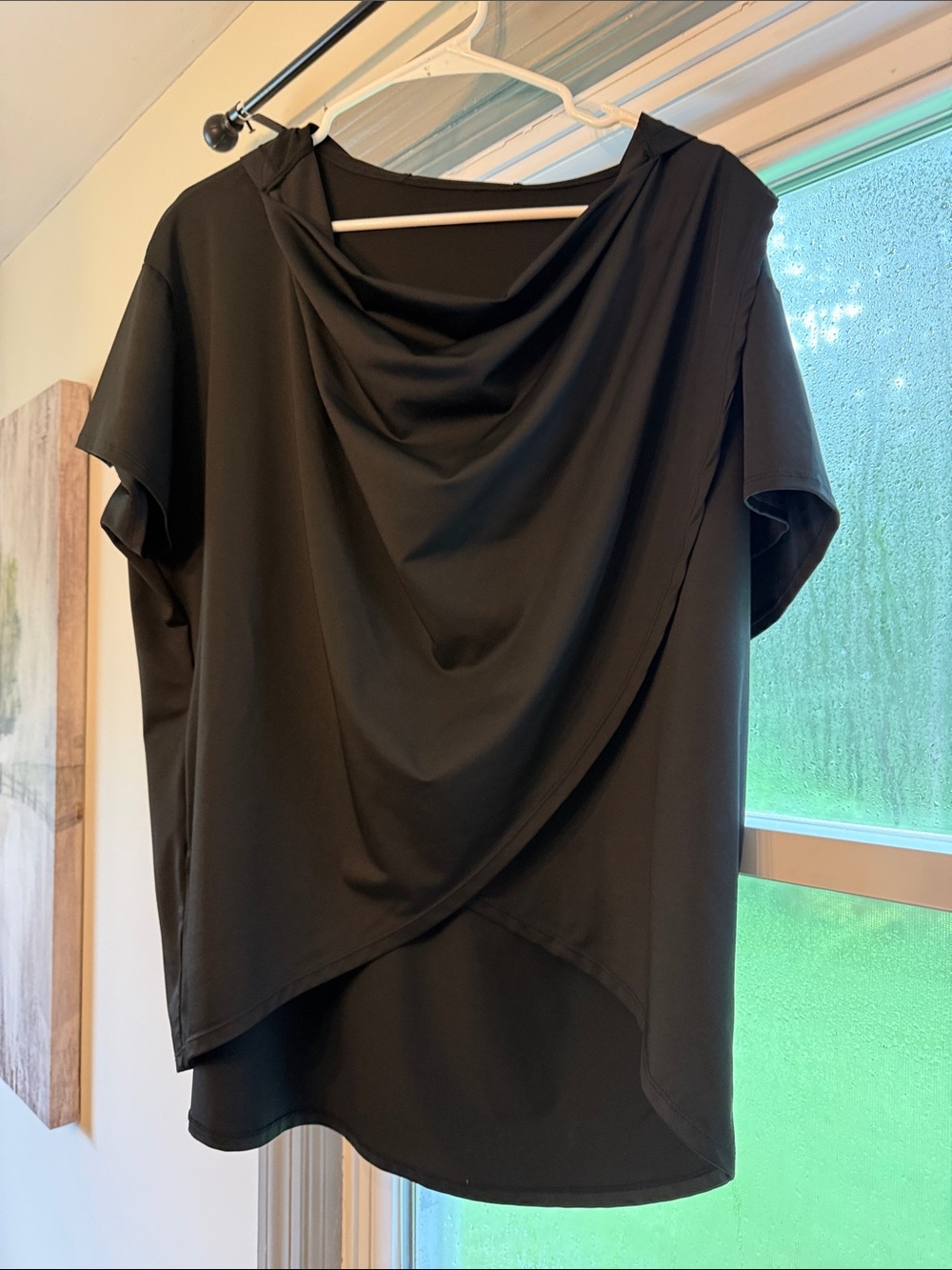 Women's Black Draped Short-Sleeve Top - Classic Everyday Style